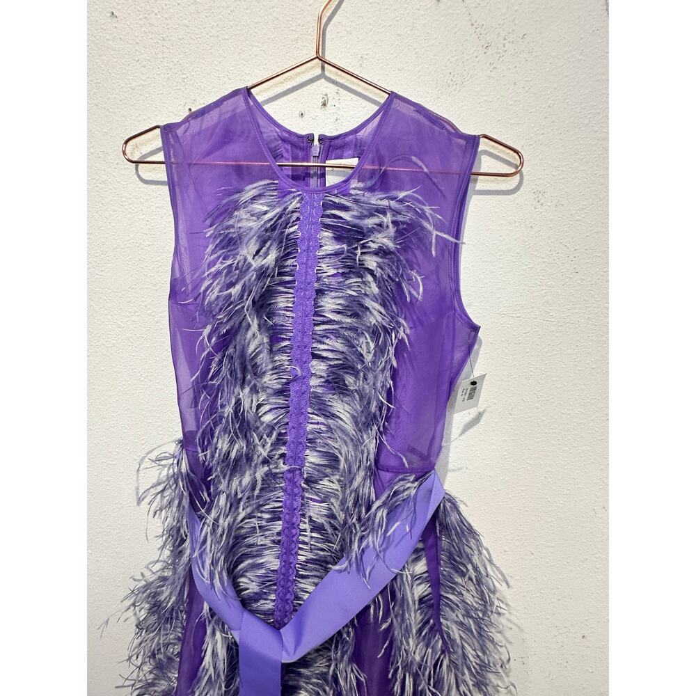HUISHAN ZHANG Women's Purple 100% Silk Beau Feather Trim Maxi Gown Size US 6 - Picture 9 of 16